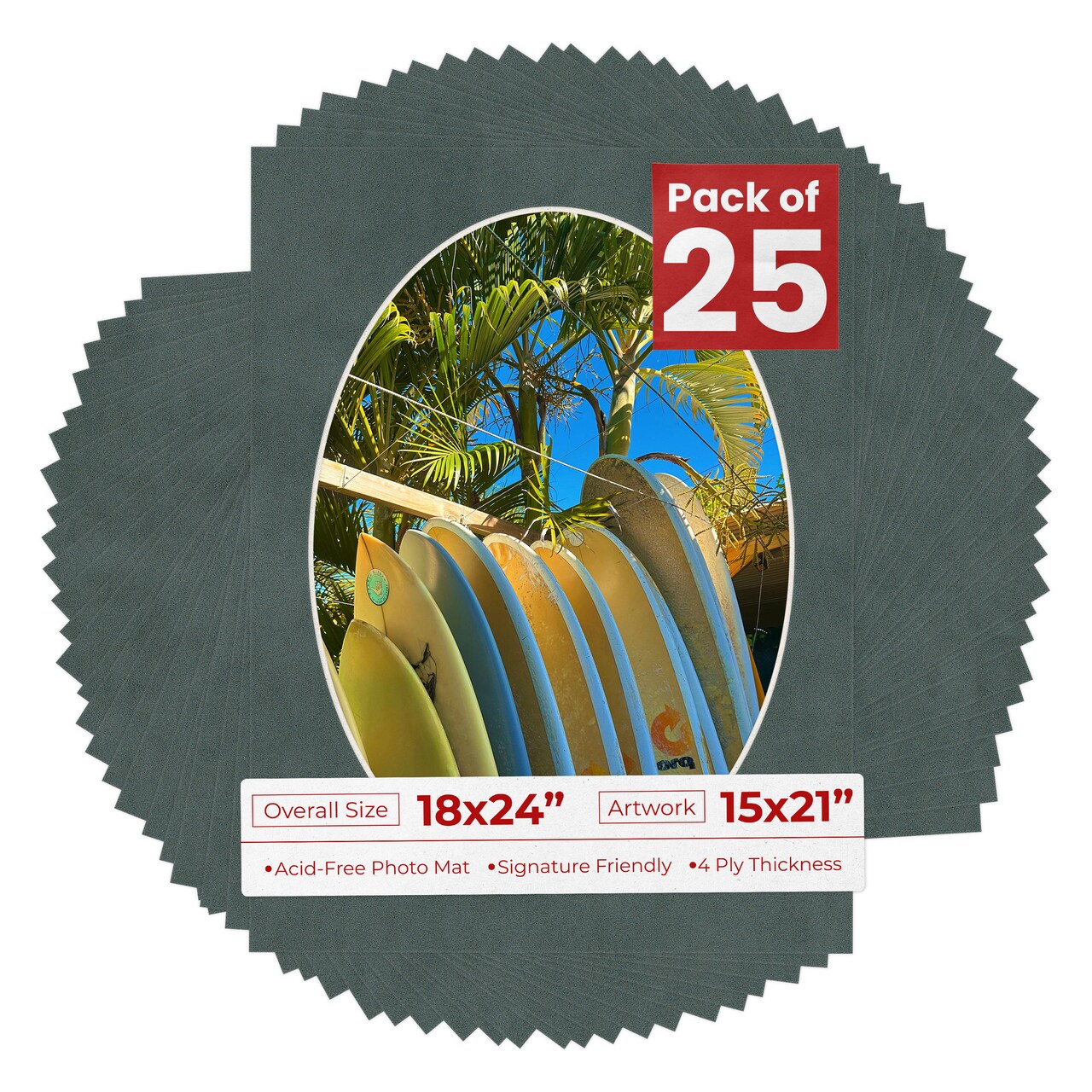 Dark Grey Suede Mat Board for 18x24 Frames - Oval Opening for 15x21 Photos